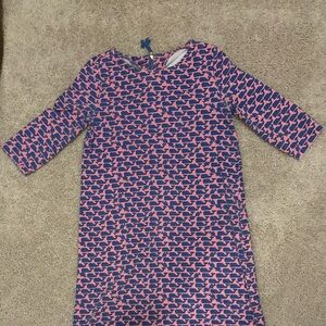 Pink and Blue Sheath Dress with 3/4 Sleeves
